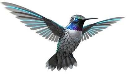 Obraz premium Close up of a colorful hummingbird in flight isolated on white background