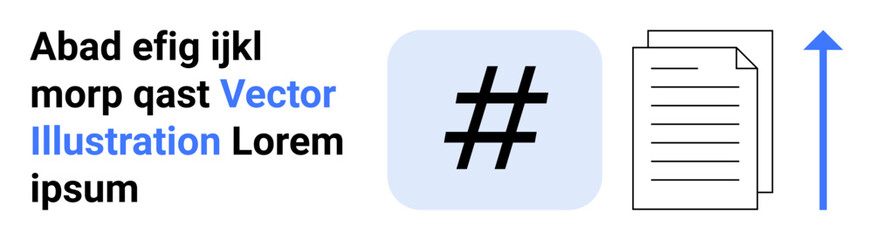 Obraz premium metadata tag symbol, stacked paper documents, upward arrow. Ideal for social media, organization, documentation, trending topics, growth, communication simple landing page