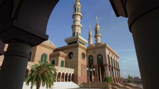 Baitul Muttaqien Mosque, the biggest mosque and islamic center in Samarinda, East Kalimantan, Indonesia. 4k footage of the Samarinda Islamic Center Mosque from various shooting angles along with a cou