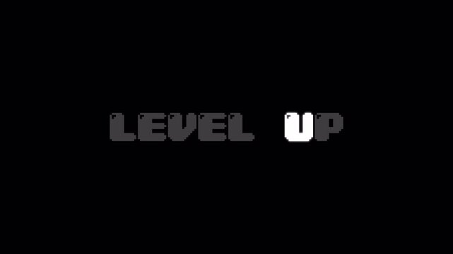 Retro Pixel level up Glow Animation, Glitch Gaming Text Transition, 8 Bit Video Game Achievement Screen 4k video animation seamless loop