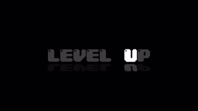 level up Pixel Glow Animation, Retro 8-bit Style Gaming Screen Title, Achievement Message Motion Graphic 4k video animation seamless loop
