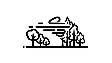 Simple Black Line Art Mountain Landscape.