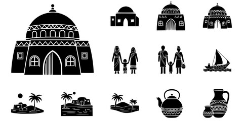 Traditional Nubian Village House Architecture Silhouette © T-Shop
