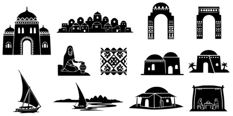 Traditional Nubian Village House Architecture Silhouette © T-Shop