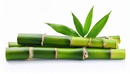 green bamboo stalks with leaves isolated on a white background
