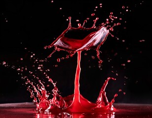 abstract red liquid splashes captured mid motion creating a dynamic and vibrant composition