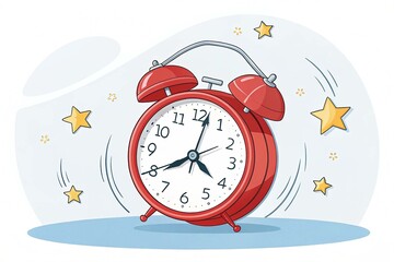 Red alarm clock sounds up early preparing for morning activity illustration