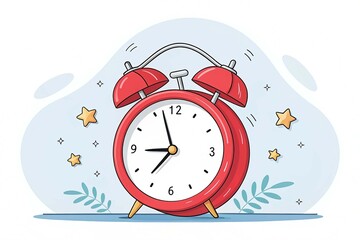 Red alarm clock sounds up early preparing for morning activity illustration