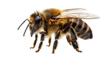 Extreme macro close up of a honey bee isolated on black background