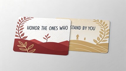 Two matching cards display inspirational messages of honor and support