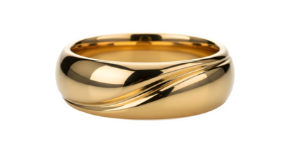 Luxurious wide gold wedding band with elegant wavy carved detailing