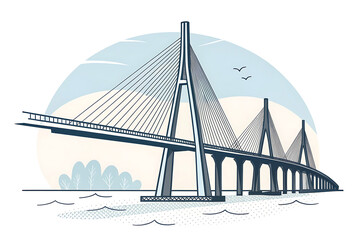 Fototapeta premium Minimal vector of Bandra-Worli Sea Link with simple cables