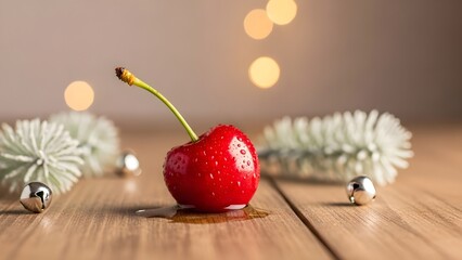 Red small cherry with theme of Christmas