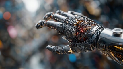 futuristic mechanical robot hand with detailed metal parts and gears