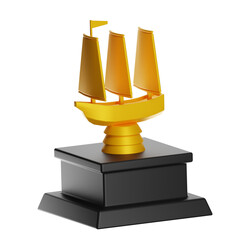Golden sailboat trophy acknowledging success and achievement with transparent background