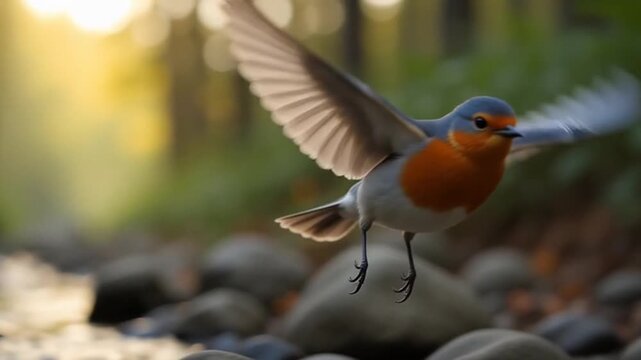 Robin in Flight: Capturing the grace and agility of a European robin as it takes flight. Showcasing the beauty of nature and the vibrant hues of the bird against a natural backdrop.
