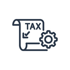 Tax Settings Icon. Document, Checklist, and Gear Outline