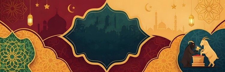 Eid Al Adha Banner Template Design with Mosque and Goats
