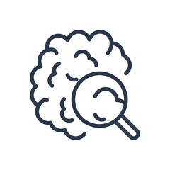 Brain Analysis Icon with Magnifying Glass for Research and Neurology