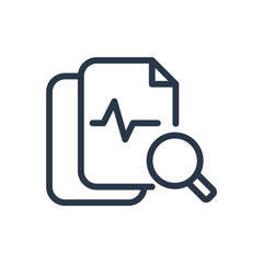 Medical Report Analysis Icon. Healthcare Data Search and ECG Waveform