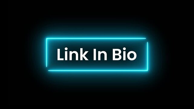 Link in Bio glowing neon colorful text animation isolated on black background