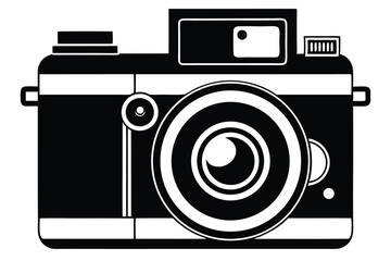 single lens reflex film camera silhouette line art vector illustration