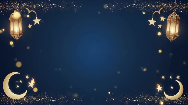 Elegant Ramadan Eid celebration background with lanterns crescent moons and sparkling stars