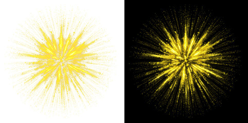Bright yellow golden firework see burst isolated on transparent background