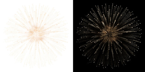 Soft golden firework with long radiant light trails isolated on transparent background