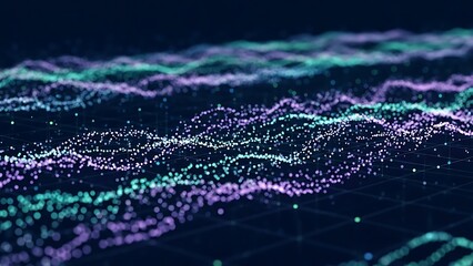 Abstract digital wave pattern of glowing particles representing data flow and technology