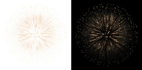 Soft golden firework with long radiant light trails isolated on transparent background