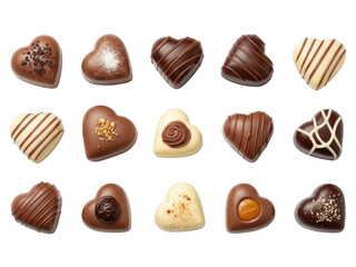 Obraz premium Assorted chocolate hearts isolated on transparent background