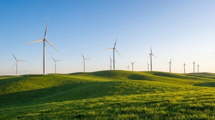 Modern wind turbines installed in a natural landscape representing clean renewable energy and sustainable power generation.