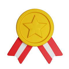 Gold medal with star and red ribbon