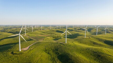 Modern wind turbines installed in a natural landscape representing clean renewable energy and sustainable power generation.