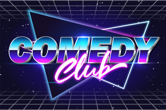 comedy club retrowave synthwave typography lettering editable text effect font style template design