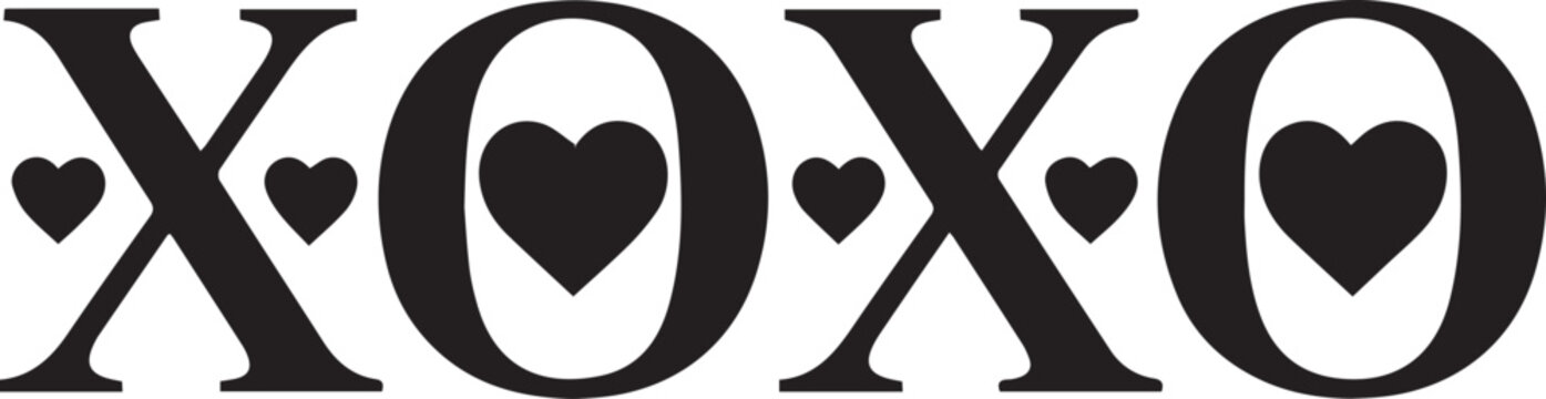 Xoxo text with hearts for love and affection