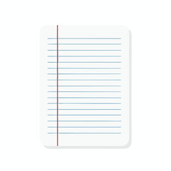 A rectangular pad of white ruled paper with a red margin line