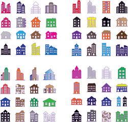 Fototapeta premium Colorful cartoon buildings arranged in a grid pattern