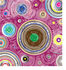 Fototapeta premium Colorful concentric circles on a pink background with swirling lines