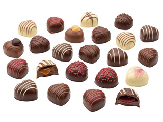 Assorted chocolate candies isolated on transparent background