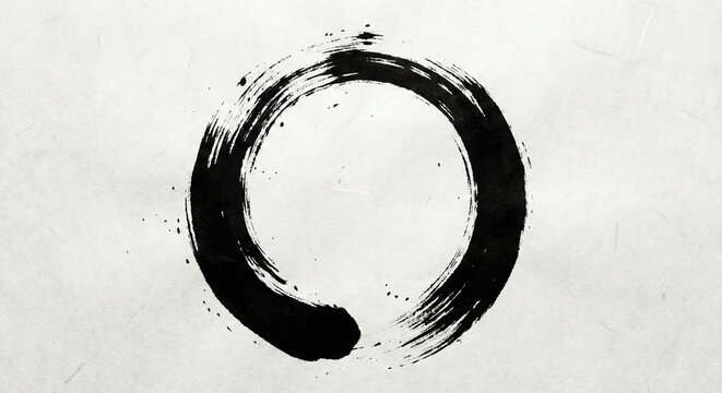 Traditional Japanese Sumi-e Ink Painting of Enso Zen Circle