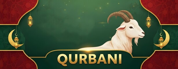 Eid Al Adha Banner Template Design with Goat and Lanterns