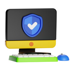 Computer monitor displaying verified shield for cybersecurity protection