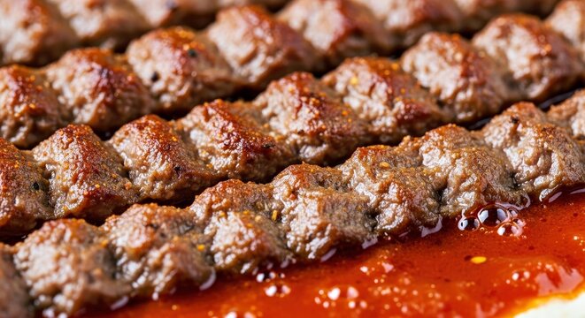  Curious Micro-Detail Study of Iskender Kebab Spice Flecks and Sauce