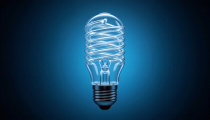 Spiral-shaped light bulb glowing against a deep blue background, showcasing innovative design and modern technology, perfect for energy-efficient lighting concepts