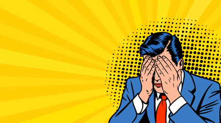 A businessman is upset in a pop art retro style.