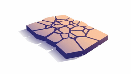 Broken pavement stone surface texture with isometric perspective and casting a shadow on a white background