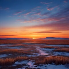 A Spectacular Winter Sunset Over Distant Mountain Peaks