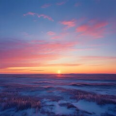 Fototapeta premium A Breathtaking And Serene Winter Sunset Over A Frozen Landscape